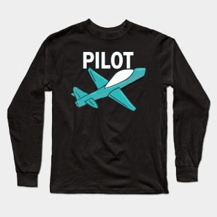 Pilot retro plane in blue Long Sleeve T-Shirt